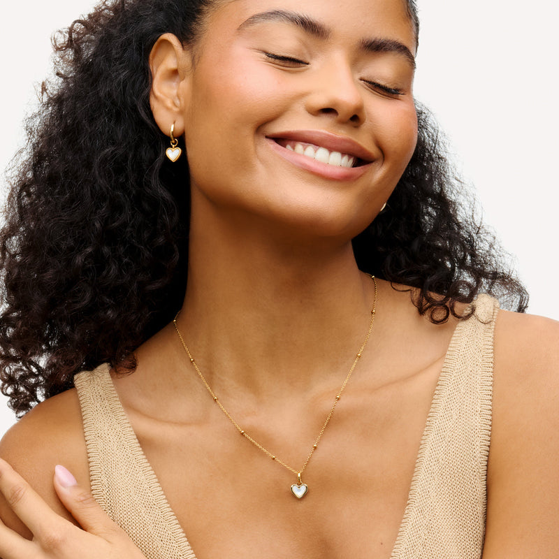 White Quartz Heart Necklace (Gold)