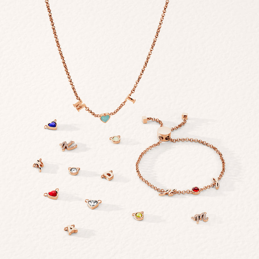 Made Mine Initials & Birthstone Necklace (Rose Gold)