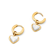 White Quartz Heart Huggie Earrings (Gold)