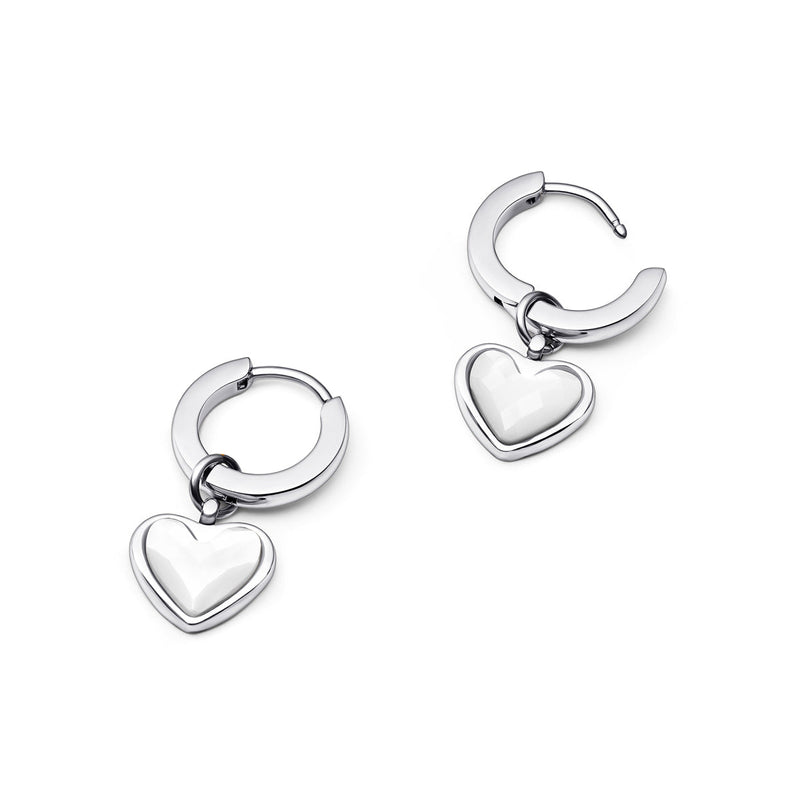 White Quartz Heart & Stud Earrings Bundle (Silver)