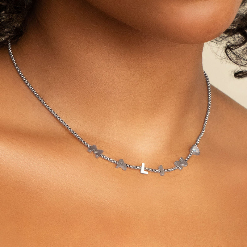 Box Chain Custom Name Necklace (Silver)