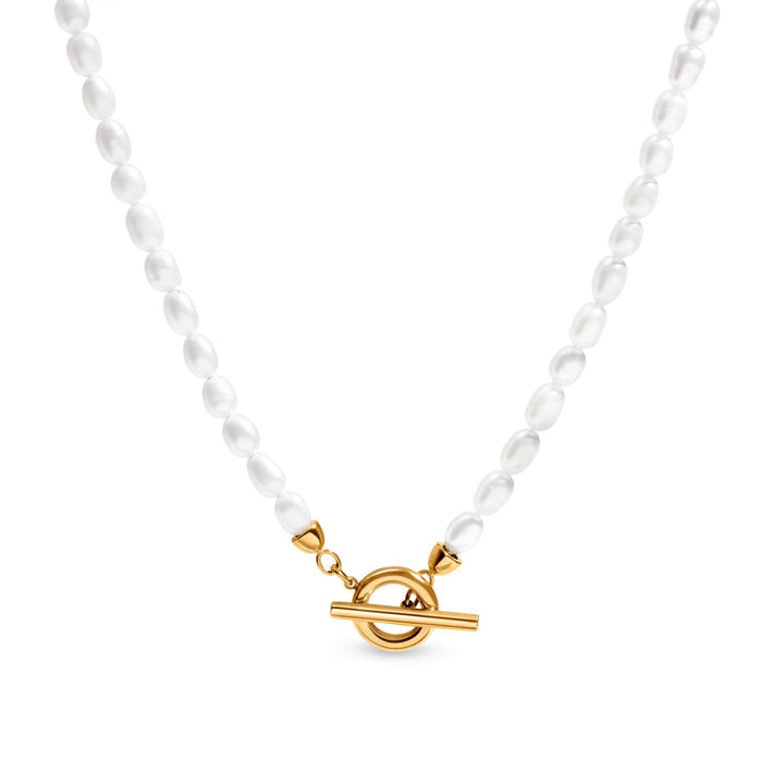 T-bar Pearl Necklace (Gold)