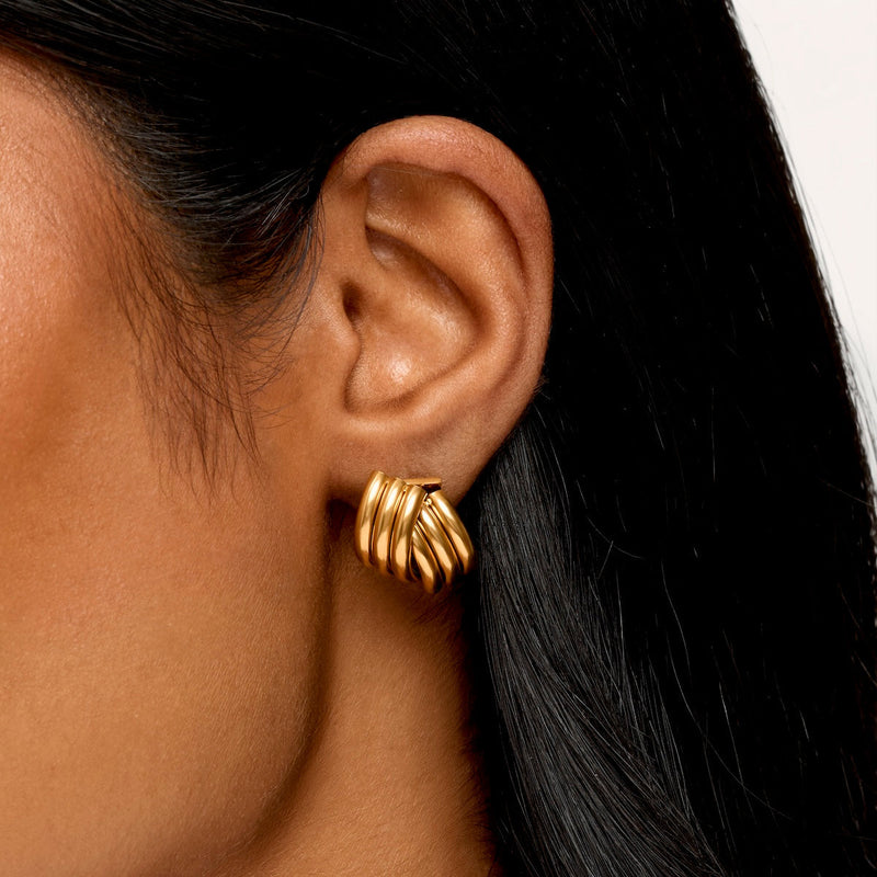 Triple Band Cross Studs (Gold)