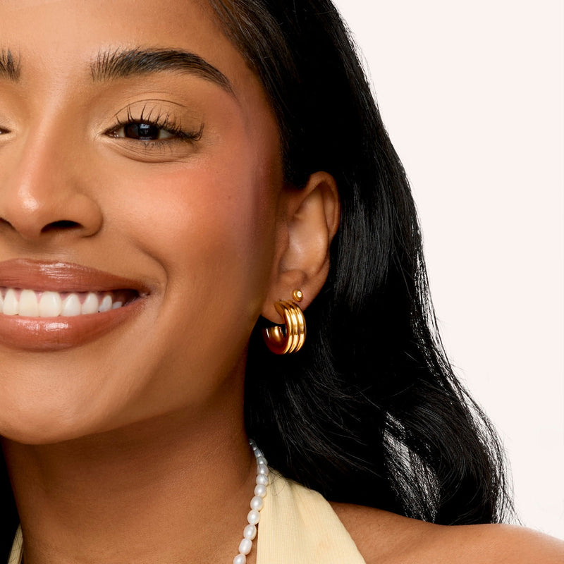 Triple Band Hoop Earrings (Gold)