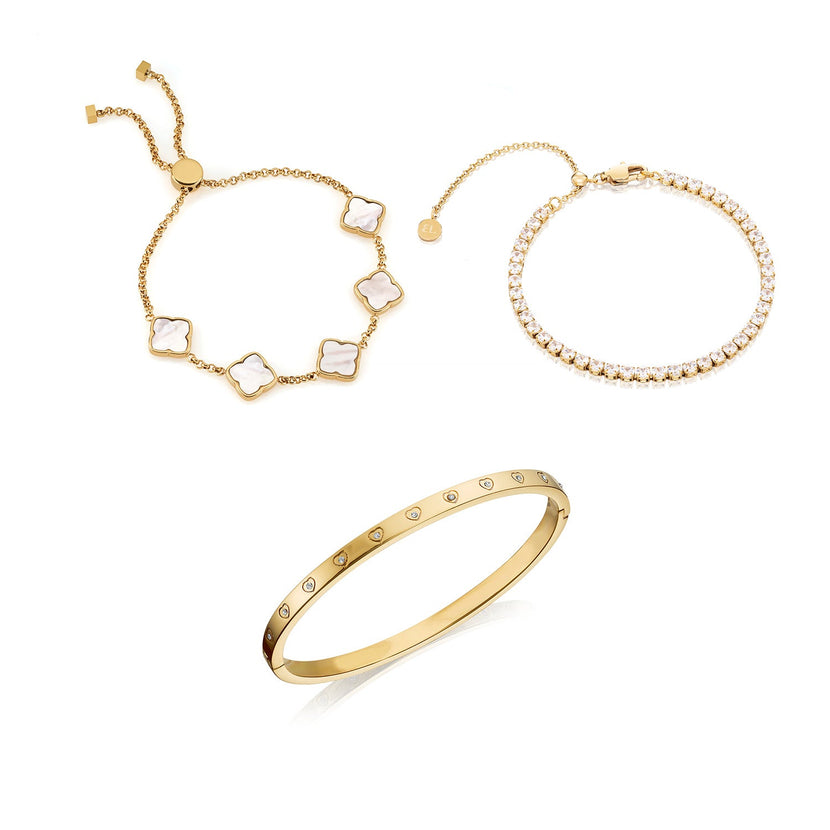 Tennis, Clover & Bangle Bundle (Gold)