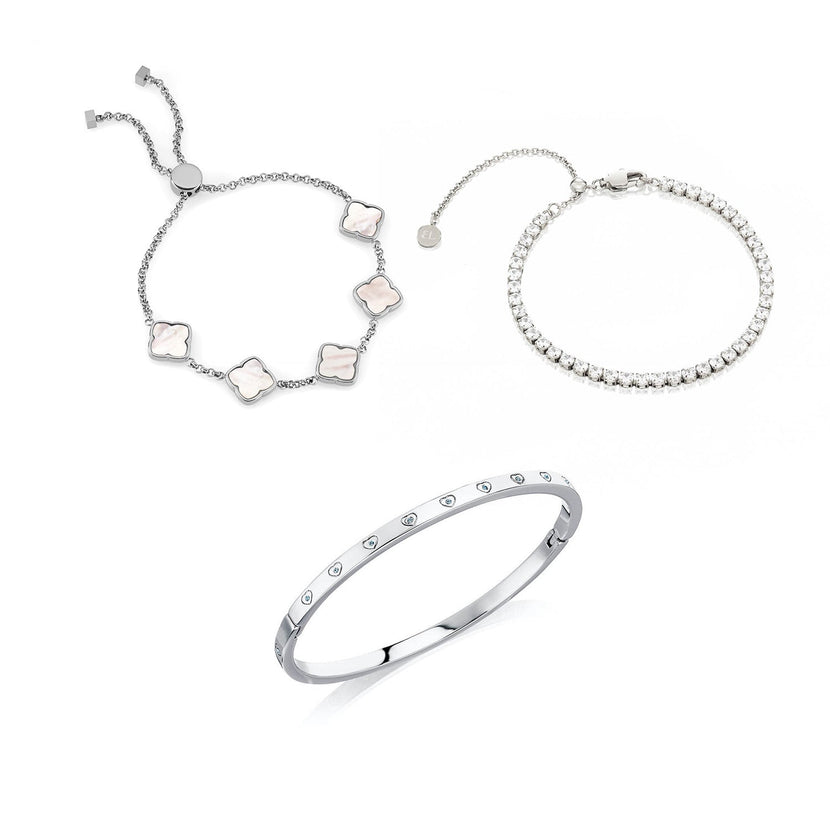 Tennis, Clover & Bangle Bundle (Silver)