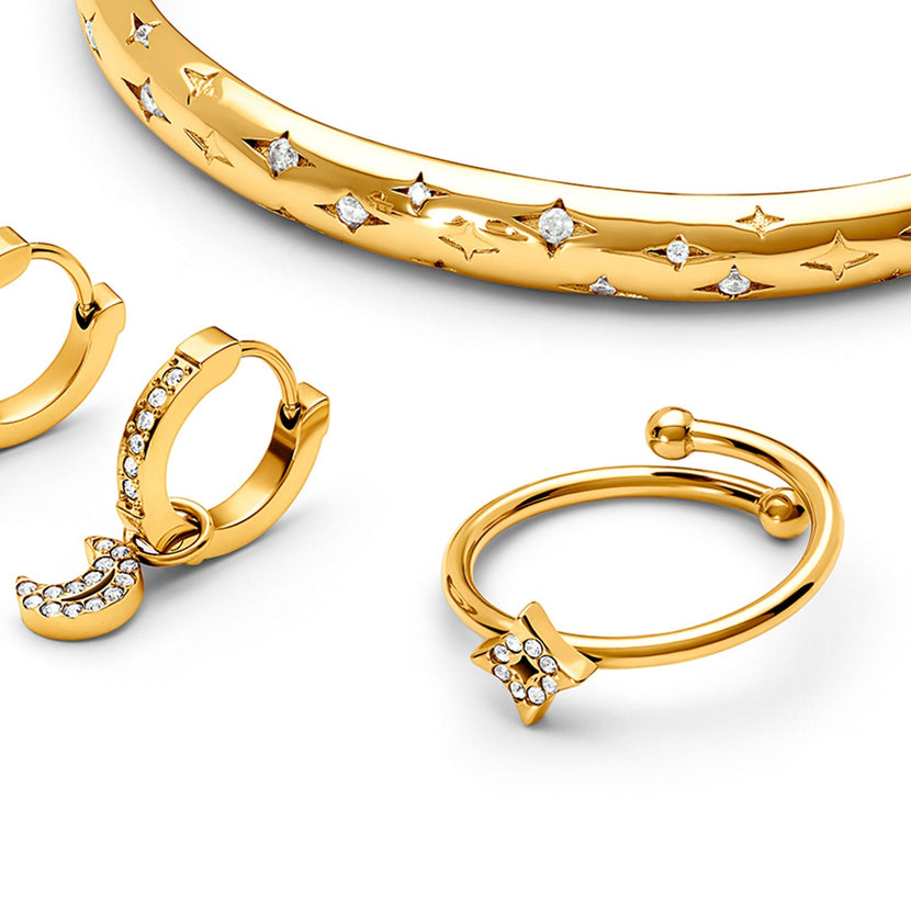 Moon and Back Star Ring (Gold)