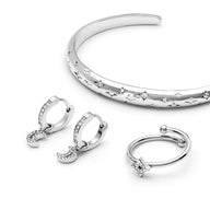 Moon and Back Moon Huggie Hoop Earrings (Silver)
