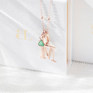 Personalised Initial & Droplet Birthstone Necklace (Rose Gold)