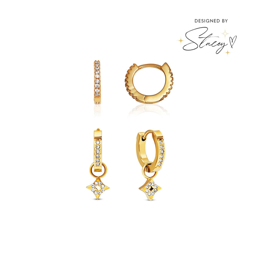 Moon and Back Star Huggie Earring Bundle (Gold)