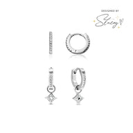 Moon and Back Star Huggie Earring Bundle (Silver)
