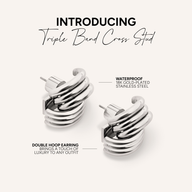 Triple Band Cross Studs (Silver)