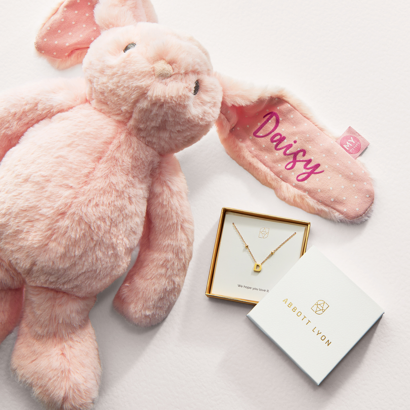New Baby & Mum Gift Set - Mini Letter Sphere Chain Necklace (Gold)