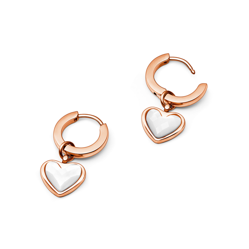 White Quartz Heart Huggies (Rose Gold)
