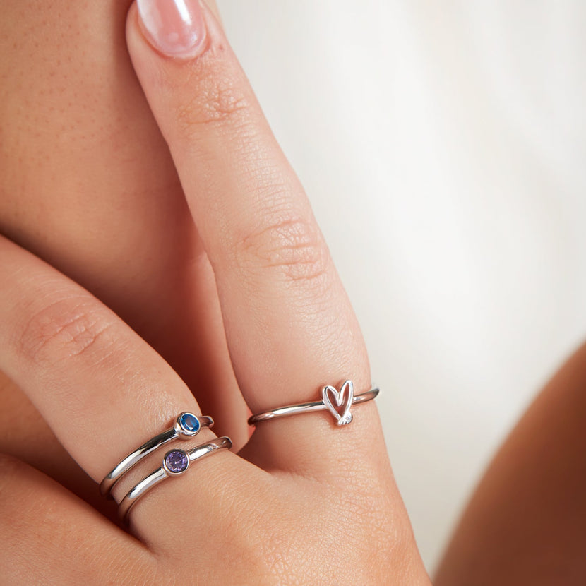 Stacey's Stories Doodle Heart Birthstone Ring (Silver)