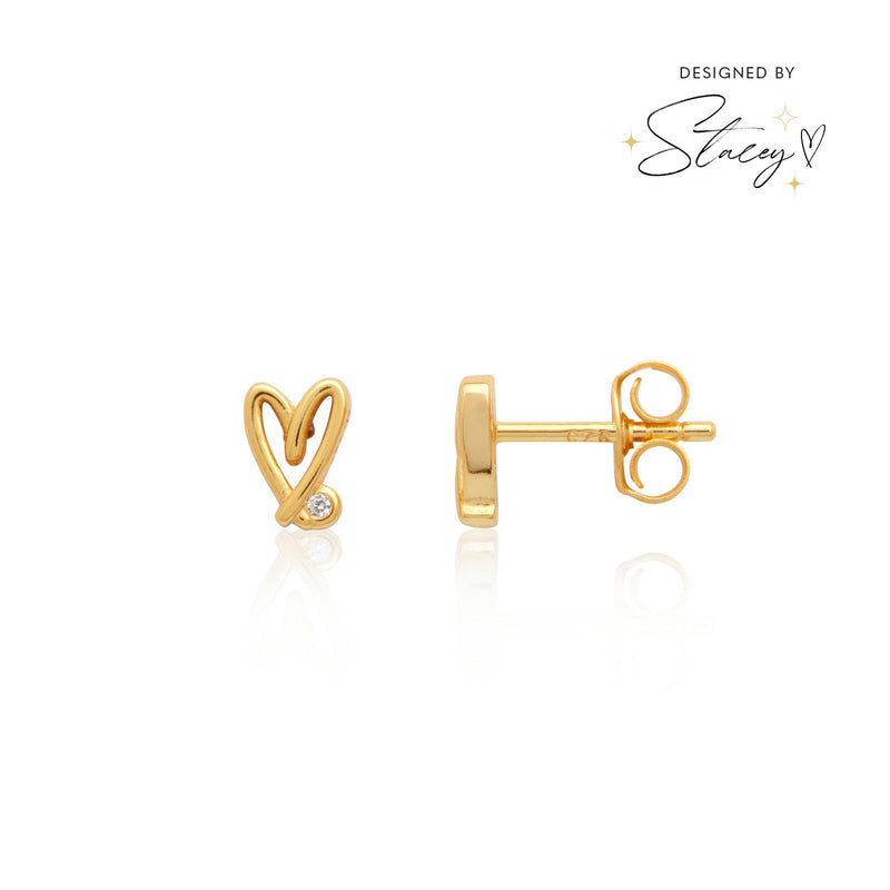 Stacey's Stories Doodle Heart Stud Earrings (Gold)
