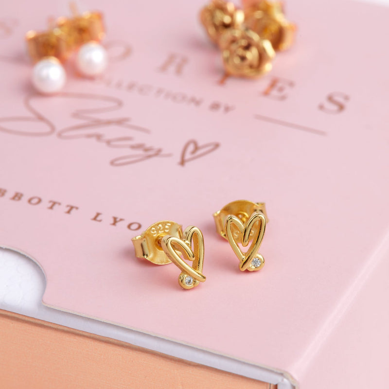 Stacey's Stories Doodle Heart Earrings & Ring Bundle (Gold)