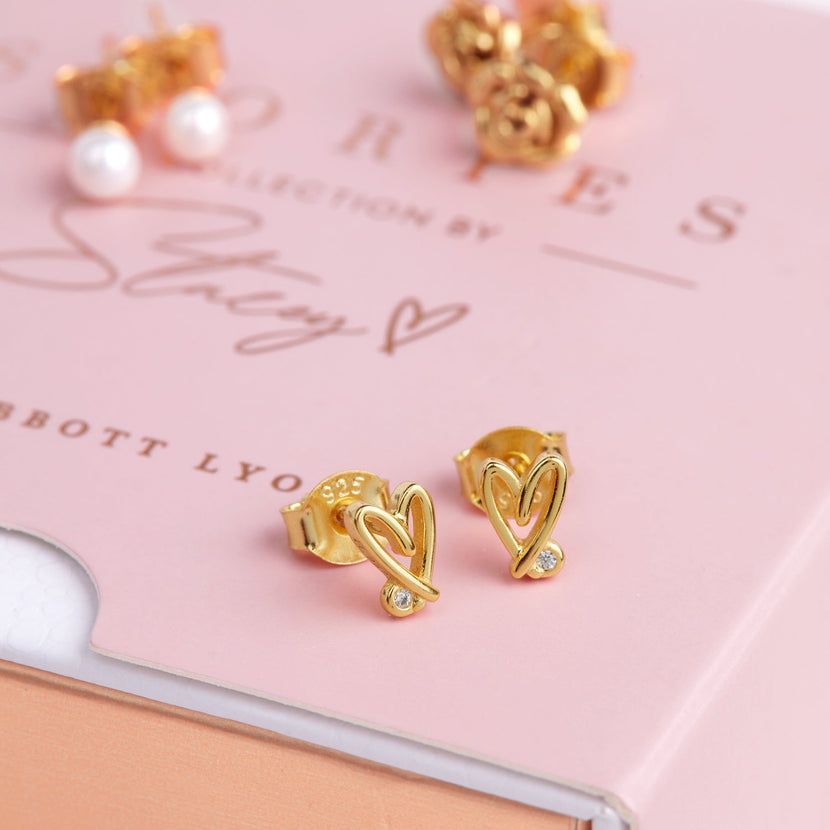 Stacey's Stories Doodle Heart Earrings & Ring Bundle (Gold)