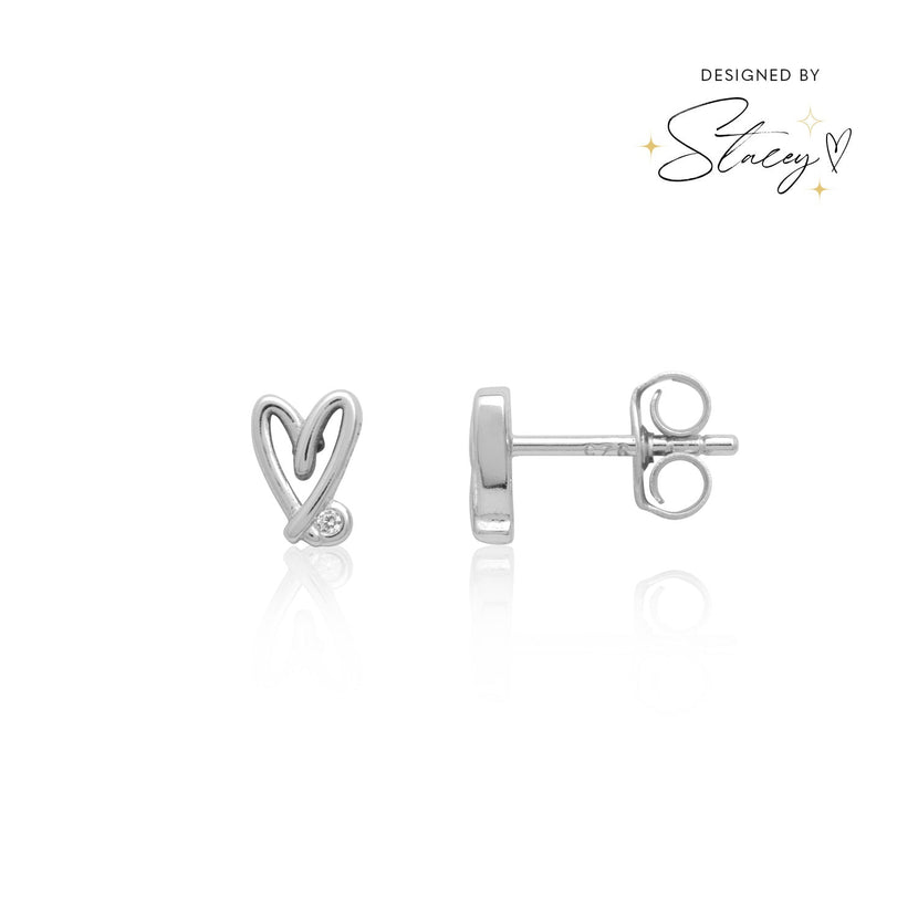 Stacey's Stories Doodle Heart Crystal Stud Earrings (Silver)