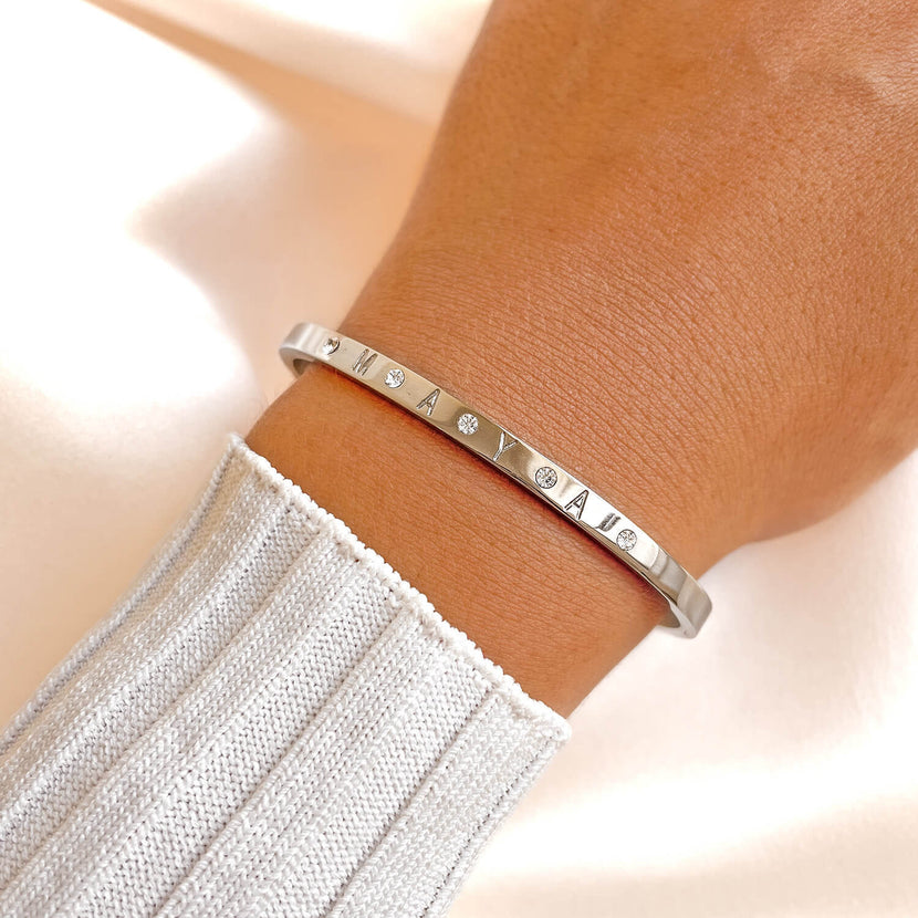 Custom Crystal Name Bangle (Silver)