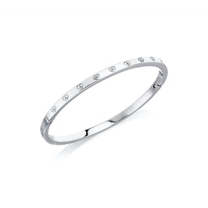 Aqua Crystal Heart Bangle (Silver)