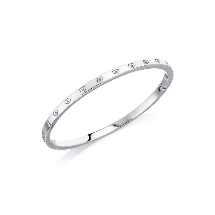 Aqua Crystal Heart Bangle (Silver)