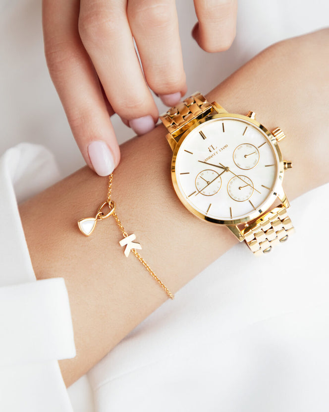 Birthstone & Made Mine Letter Bracelet (Gold)
