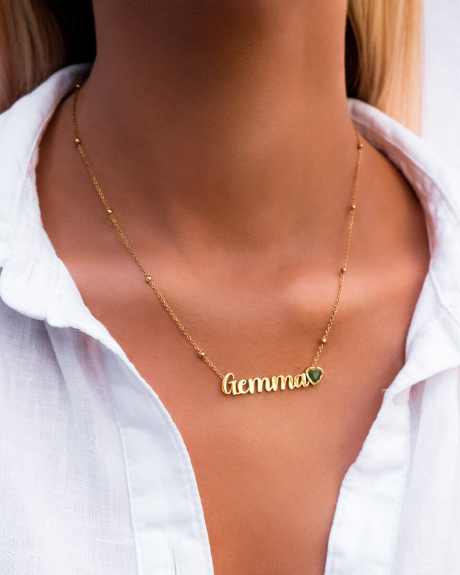 Birthstone Name Necklace (Gold)