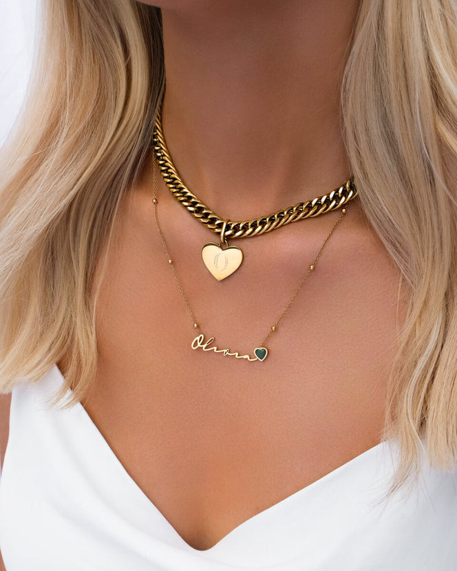 Birthstone Signature Name Necklace (Gold)