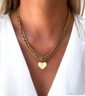 Heart Curb Chain Necklace (Gold)