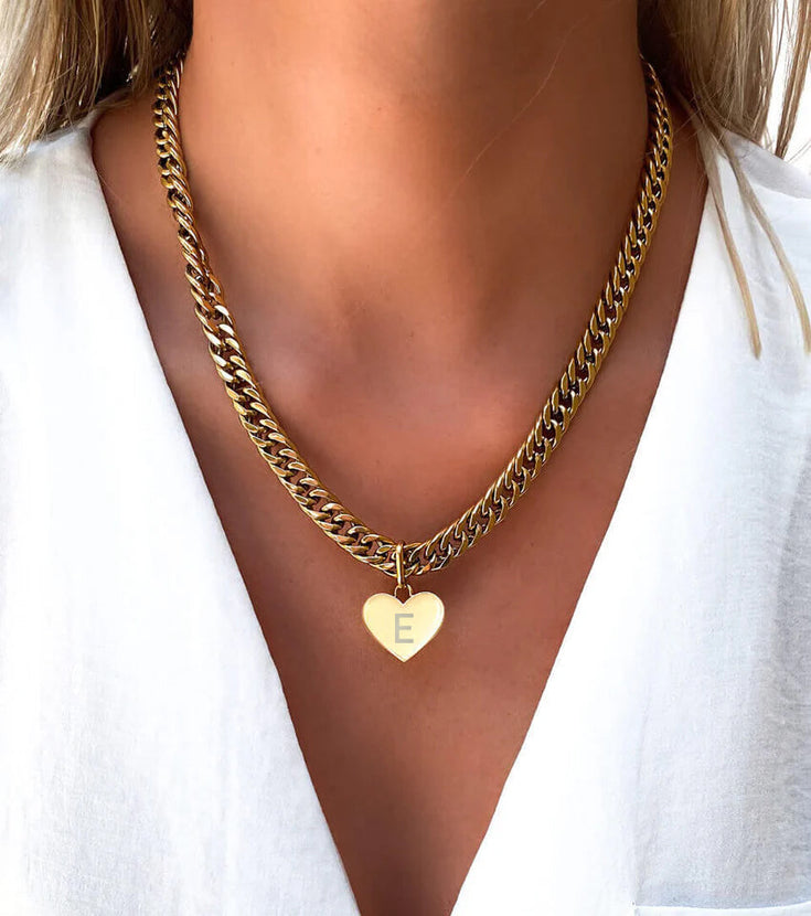 Heart Curb Chain Necklace (Gold)