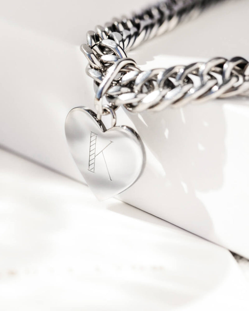 Heart Curb Chain Necklace (Silver)