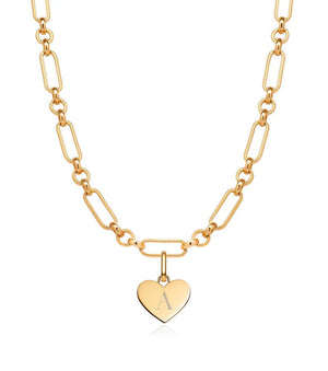 Heart Figaro Chain Necklace (Gold)