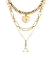 Heart & Letter Multi Chain Layered Set (Gold)