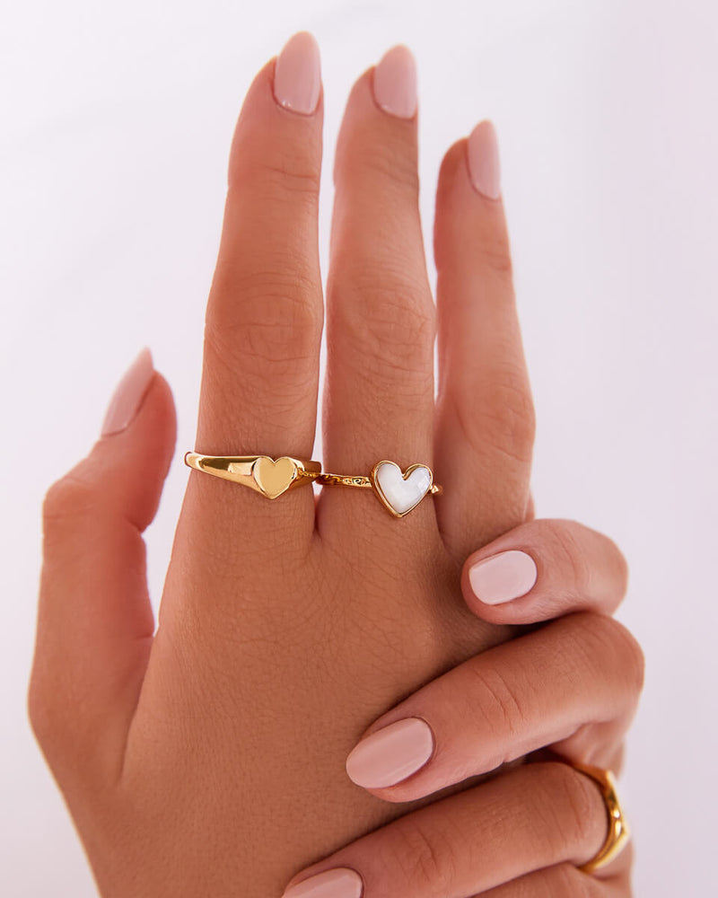 White Quartz Heart Earring & Ring Bundle (Gold)