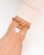 Letter & Birthstone Figaro Chain Bracelet (Rose Gold)