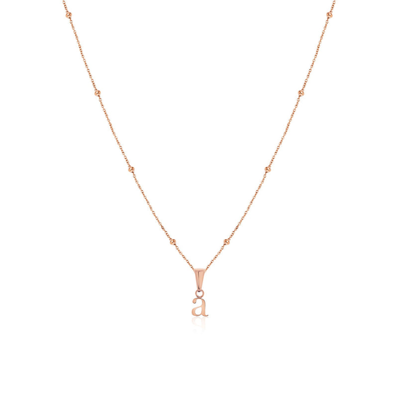Lowercase Initial Sphere Chain Necklace (Rose Gold)