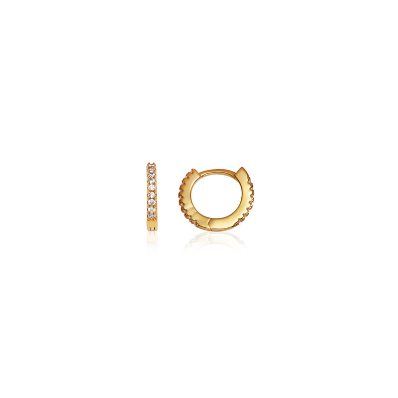 Sterling Silver Crystal Huggie Hoop Earrings (Gold)