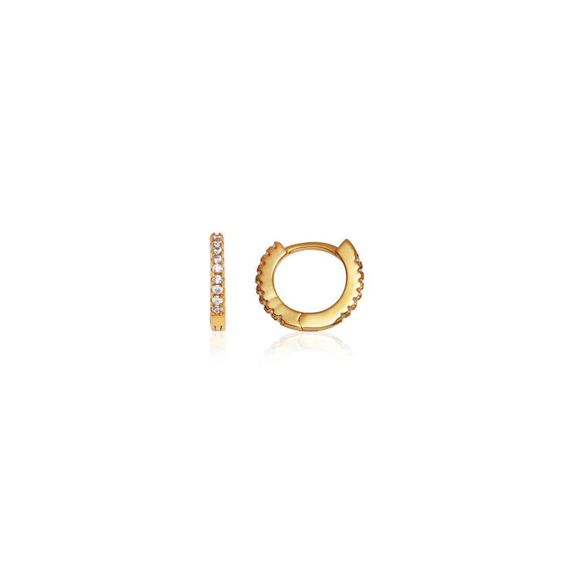 Sterling Silver Crystal Huggie Hoop Earrings (Gold)
