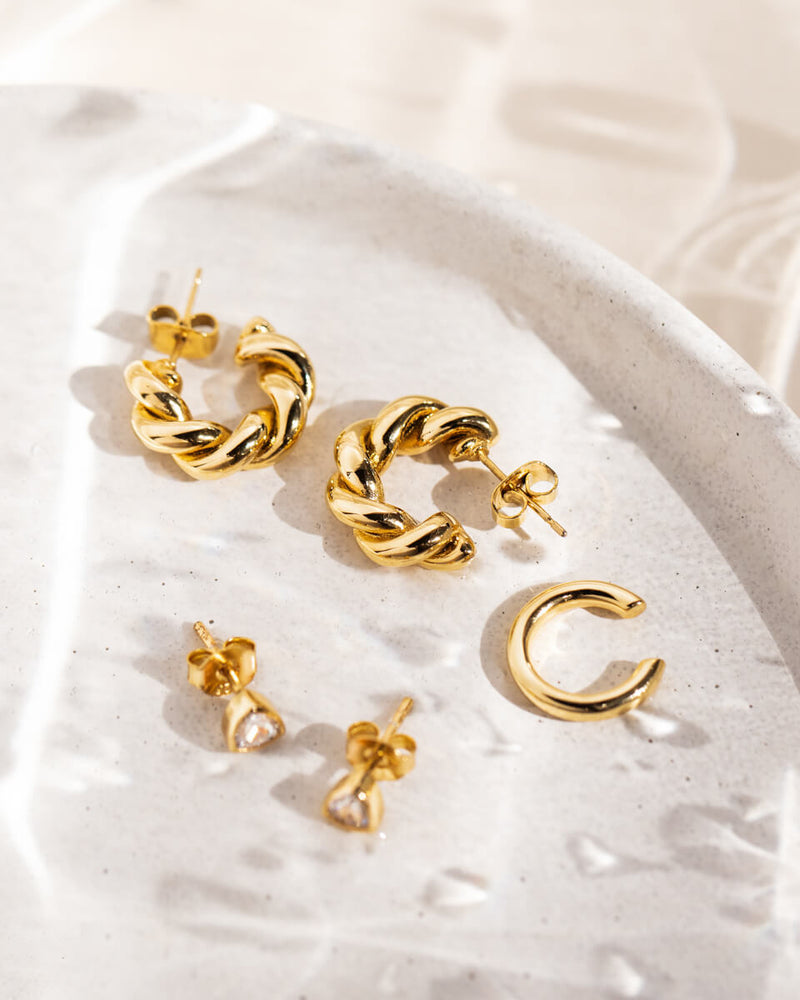 Sterling Silver Crystal Stud Earrings (Gold)