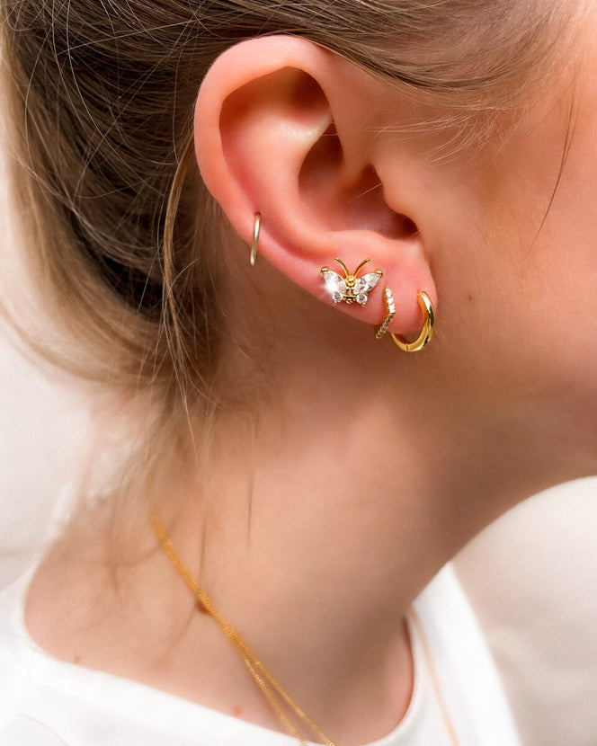 Sterling Silver Huggie Hoop Earrings (Gold)