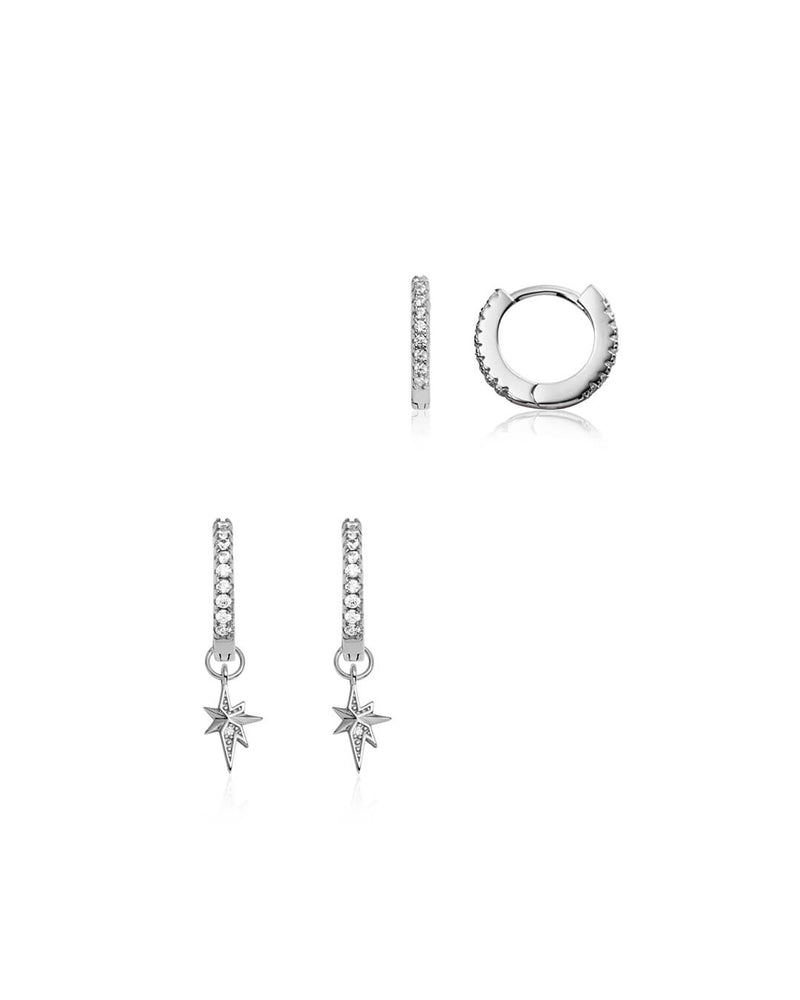 Sterling Silver Starburst Ear Set (Silver)