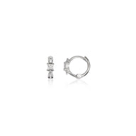Sterling Silver Triple Crystal Huggie Hoop Earrings (Silver)