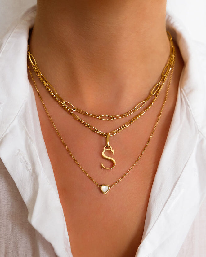 Mini Heart Birthstone & Initial Layered Set (Gold)
