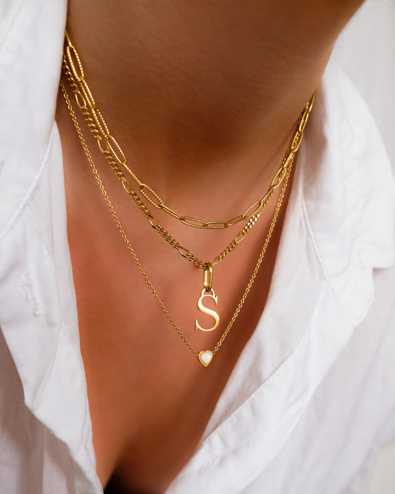 Mini Heart Birthstone & Initial Layered Set (Gold)