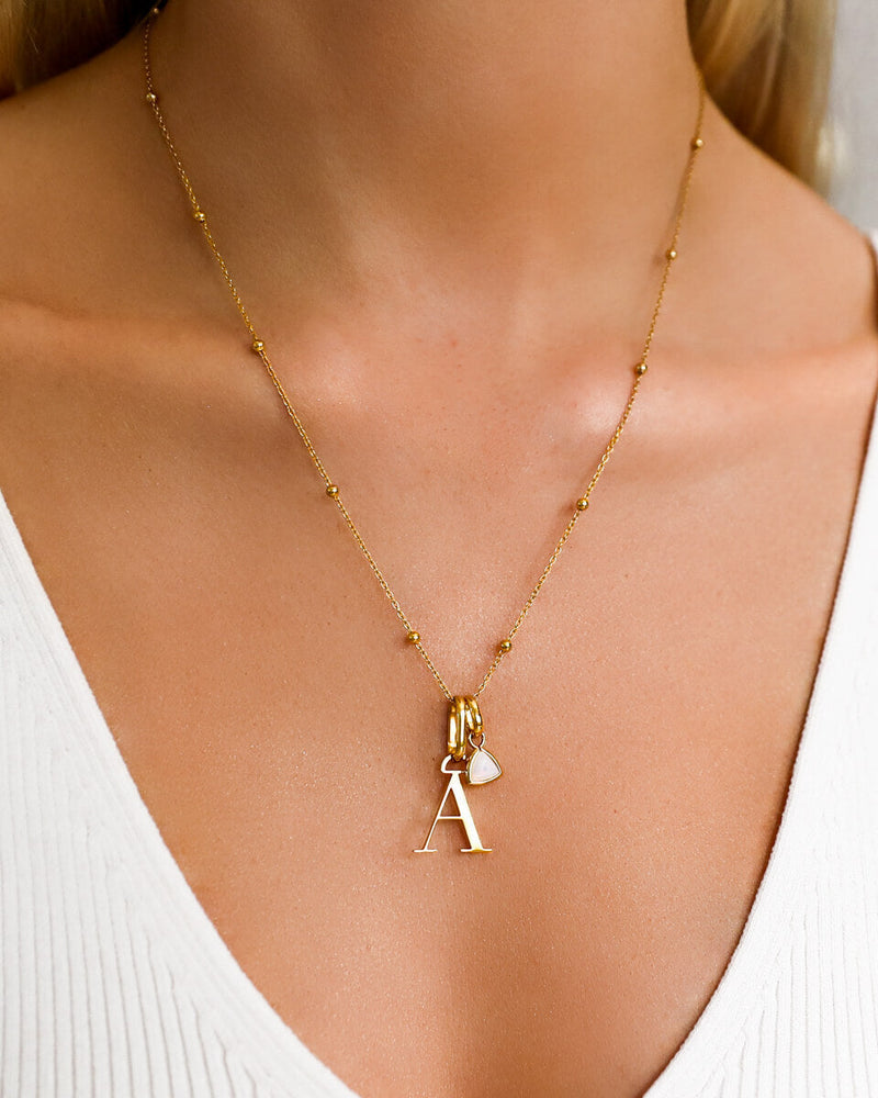 Personalised Initial & Droplet Birthstone Necklace (Gold)