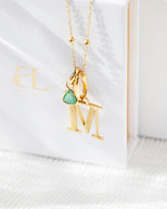 Personalised Initial & Droplet Birthstone Necklace (Gold)