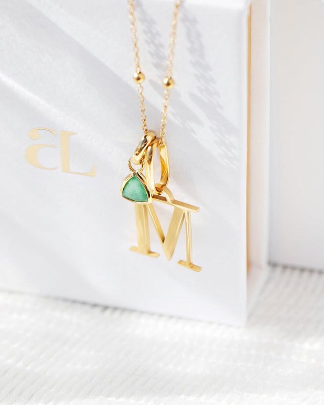 Personalised Initial & Droplet Birthstone Necklace (Gold)