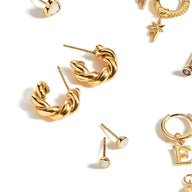 Twisted Huggie Hoop Earrings (Gold)