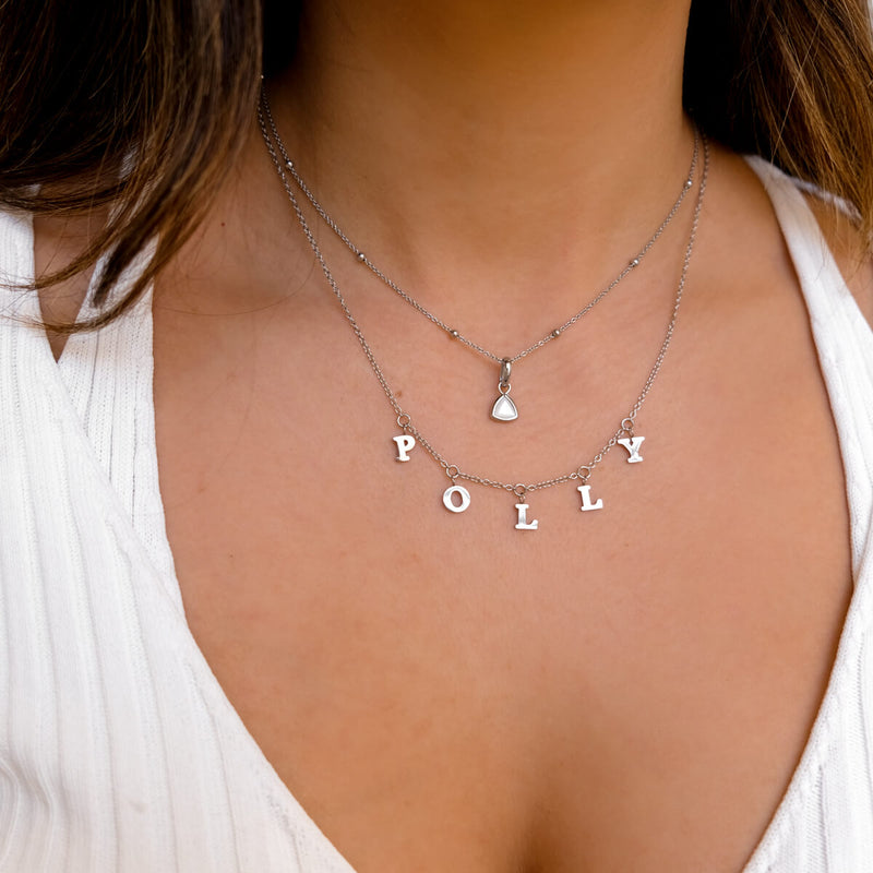 Mini Hanging Letter Name Necklace (Silver)